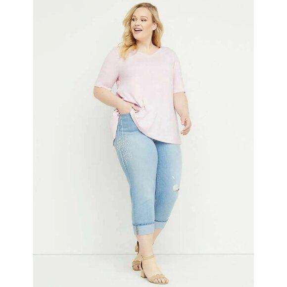 Lane Bryant Embroidered Embellished Girlfriend Crop Jean Size 24 Blue Light Wash - Picture 2 of 9